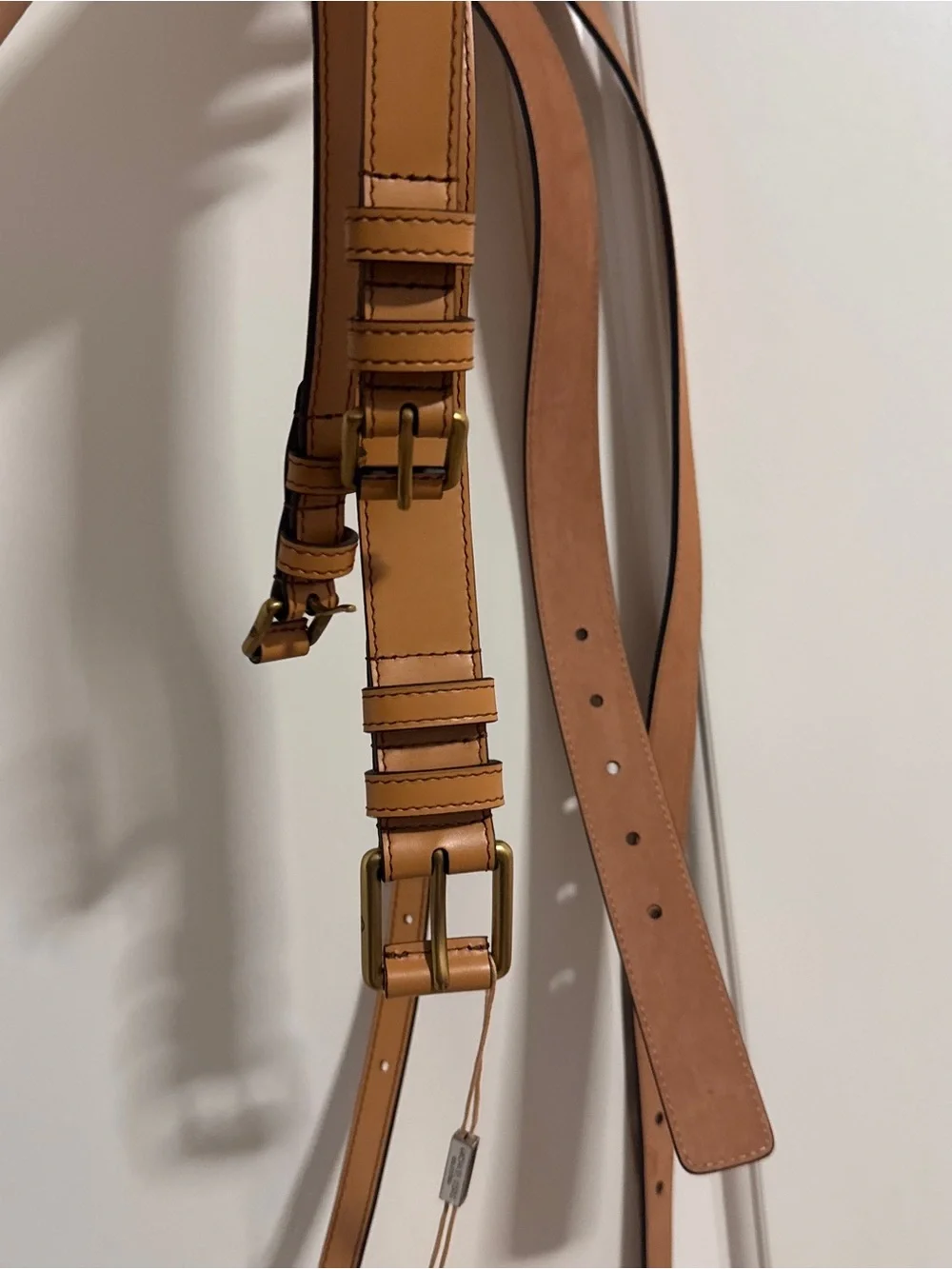 Michael Kors Double-Wrap Tan Leather Belt with Silver Buckles